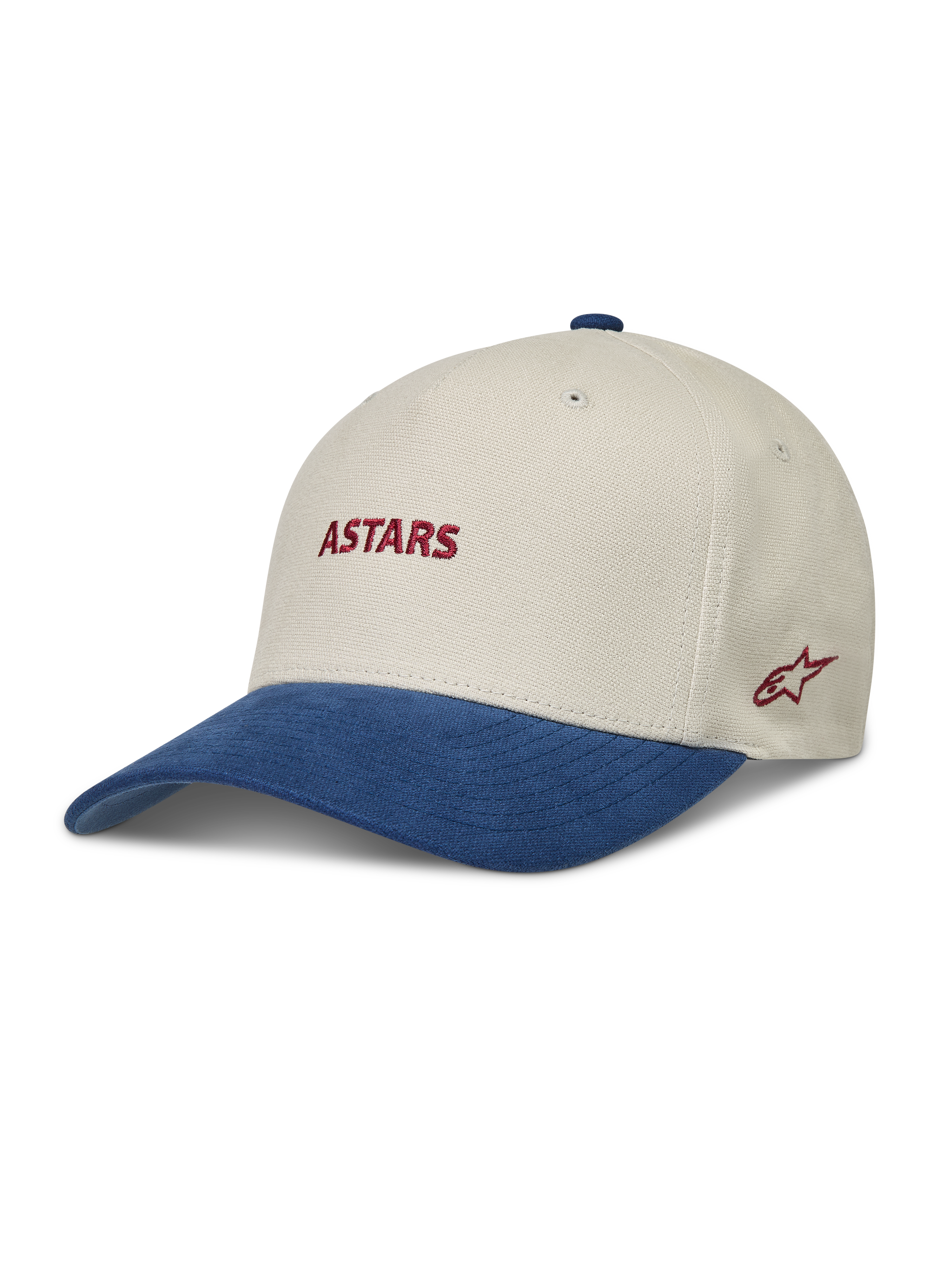 Alpinestars County Canvas Cappello, cappello sportswear sabbia e blu con visiera curva e logo Astars rosso ricamato