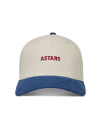 Alpinestars County Canvas Cappello, cappello con visiera curva, sabbia e blu con logo Astars rosso ricamato, stile sportswear.