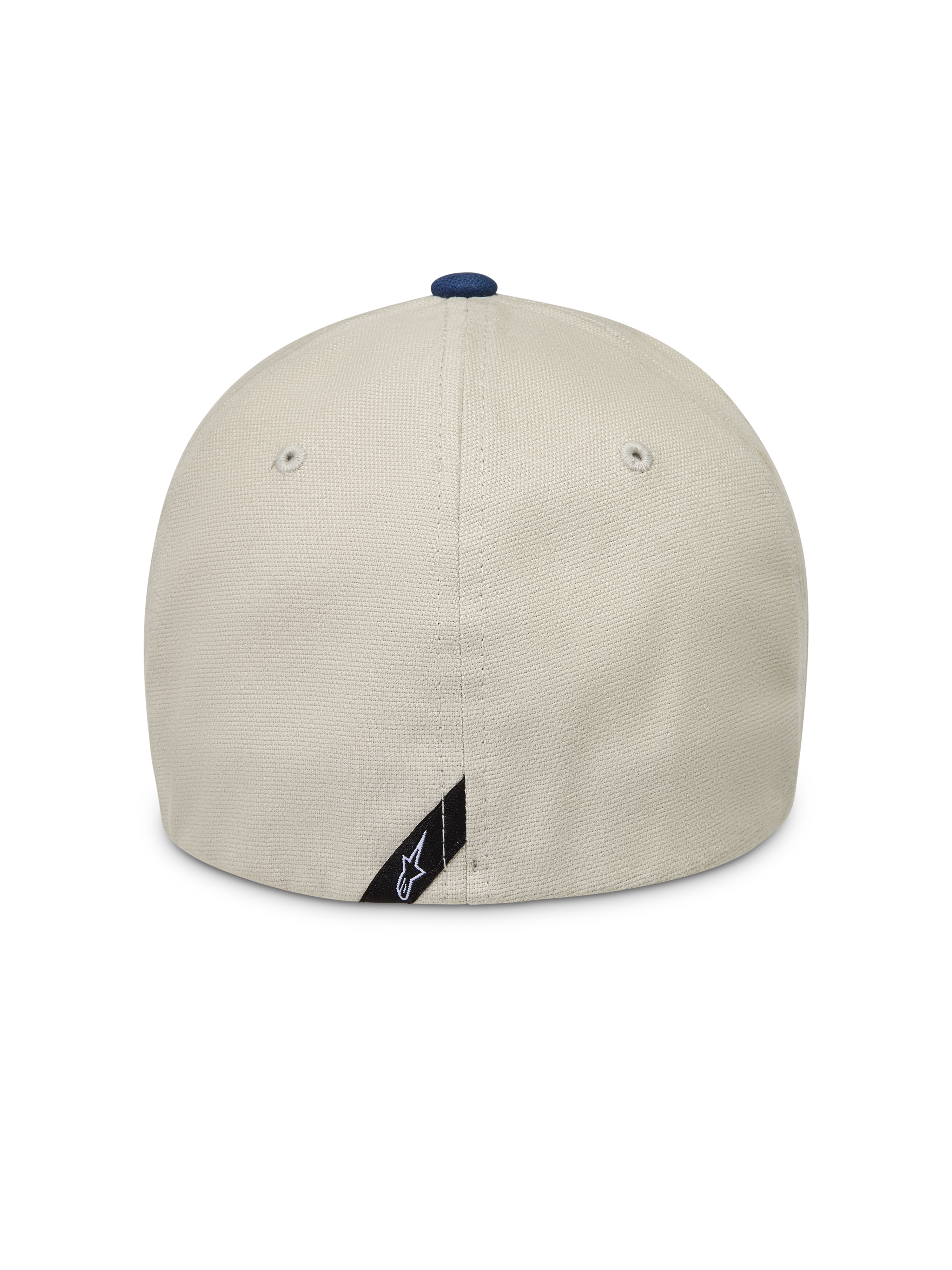 Alpinestars County Canvas Cappello, cappello sportivo sabbia e blu, vista posteriore con flex back e tessuto Oxford.