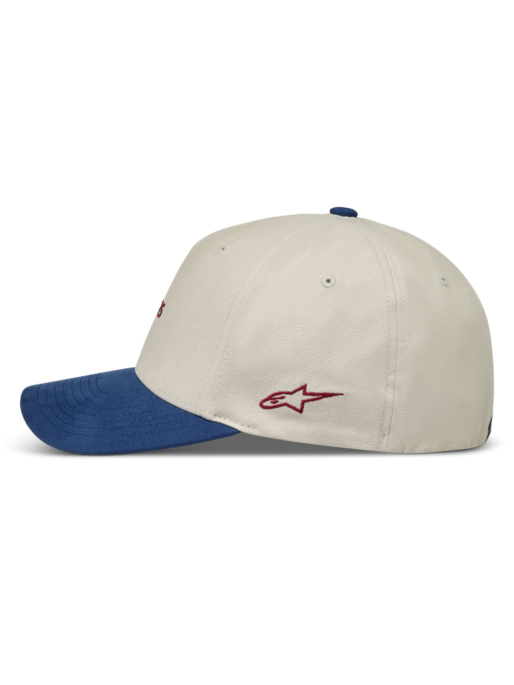 Alpinestars County Canvas Cappello, cappello sportswear sabbia e blu con visiera curva e logo rosso ricamato.