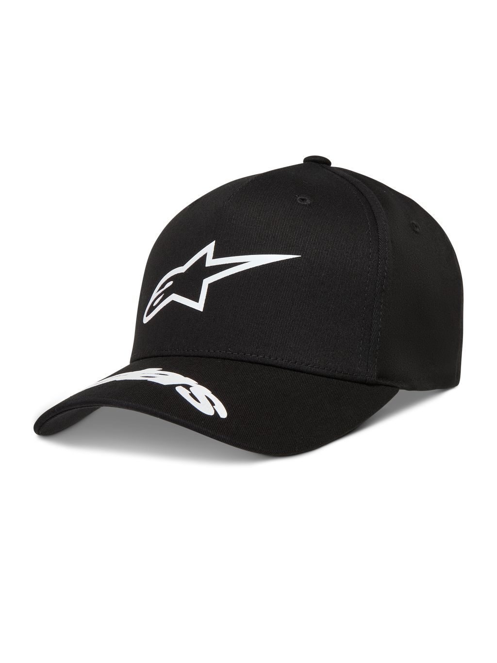 Alpinestars Arclight cappello, cappello in twill nero con visiera curva, logo Astars bianco in rilievo e sulla visiera.