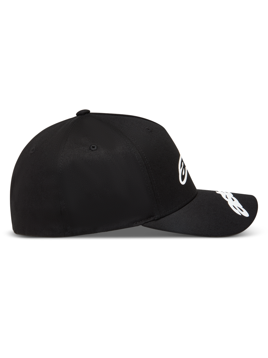 Alpinestars Arclight Cappello, cappello sportswear nero, corona strutturata e visiera curva con loghi bianchi in rilievo.