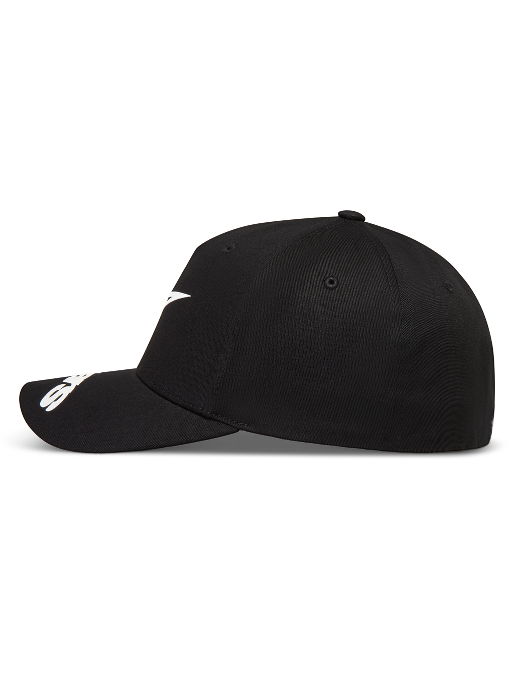 Alpinestars Arclight Cappello, cappello da baseball nero sportswear, vista laterale con logo bianco e visiera curva