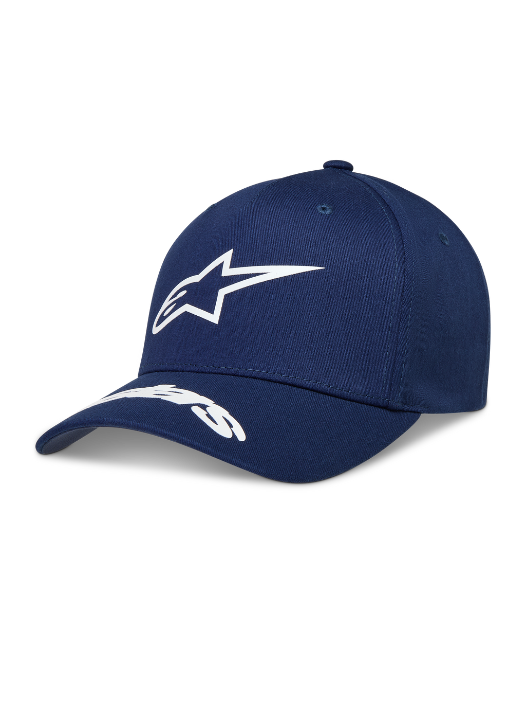 Alpinestars Arclight cappello, cappello sportivo blu navy con logo Astars bianco in rilievo, visiera curva e corona strutturata.