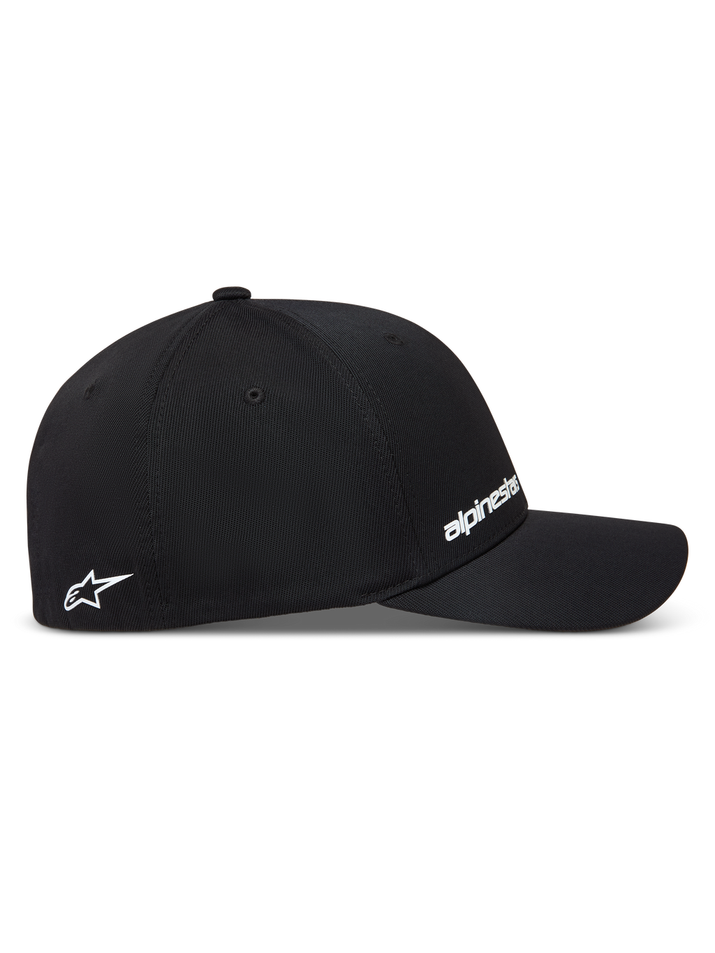 Alpinestars Points Cappello, cappello sportivo da baseball, nero, in tessuto nylon tactel con vestibilità flex back e loghi bianchi stampati in HD