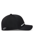 Alpinestars Points Cappello, cappello sportivo da baseball, nero, in tessuto nylon tactel con vestibilità flex back e loghi bianchi stampati in HD