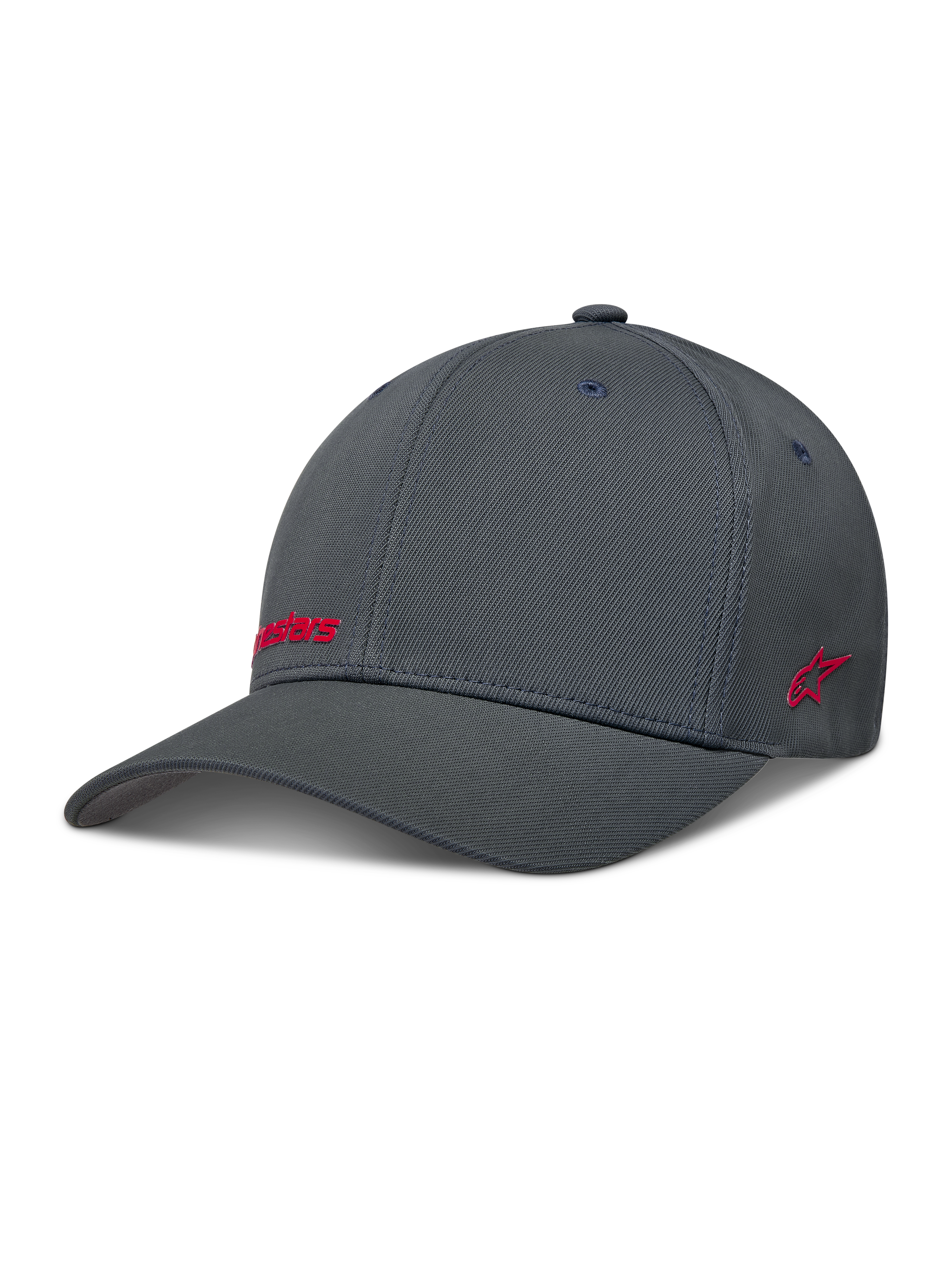 Alpinestars Points Cappello, cappello flex-back grigio scuro in nylon tactel con loghi rossi in stampa HD, stile sportswear.