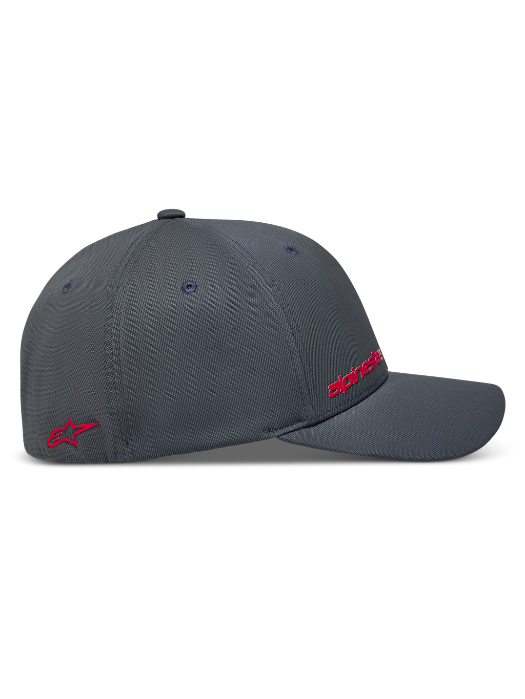 Alpinestars Points Cappello, cappello da baseball grigio scuro con loghi rossi HD, vista laterale in nylon tactel