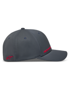Alpinestars Points Cappello, cappello da baseball grigio scuro con loghi rossi HD, vista laterale in nylon tactel