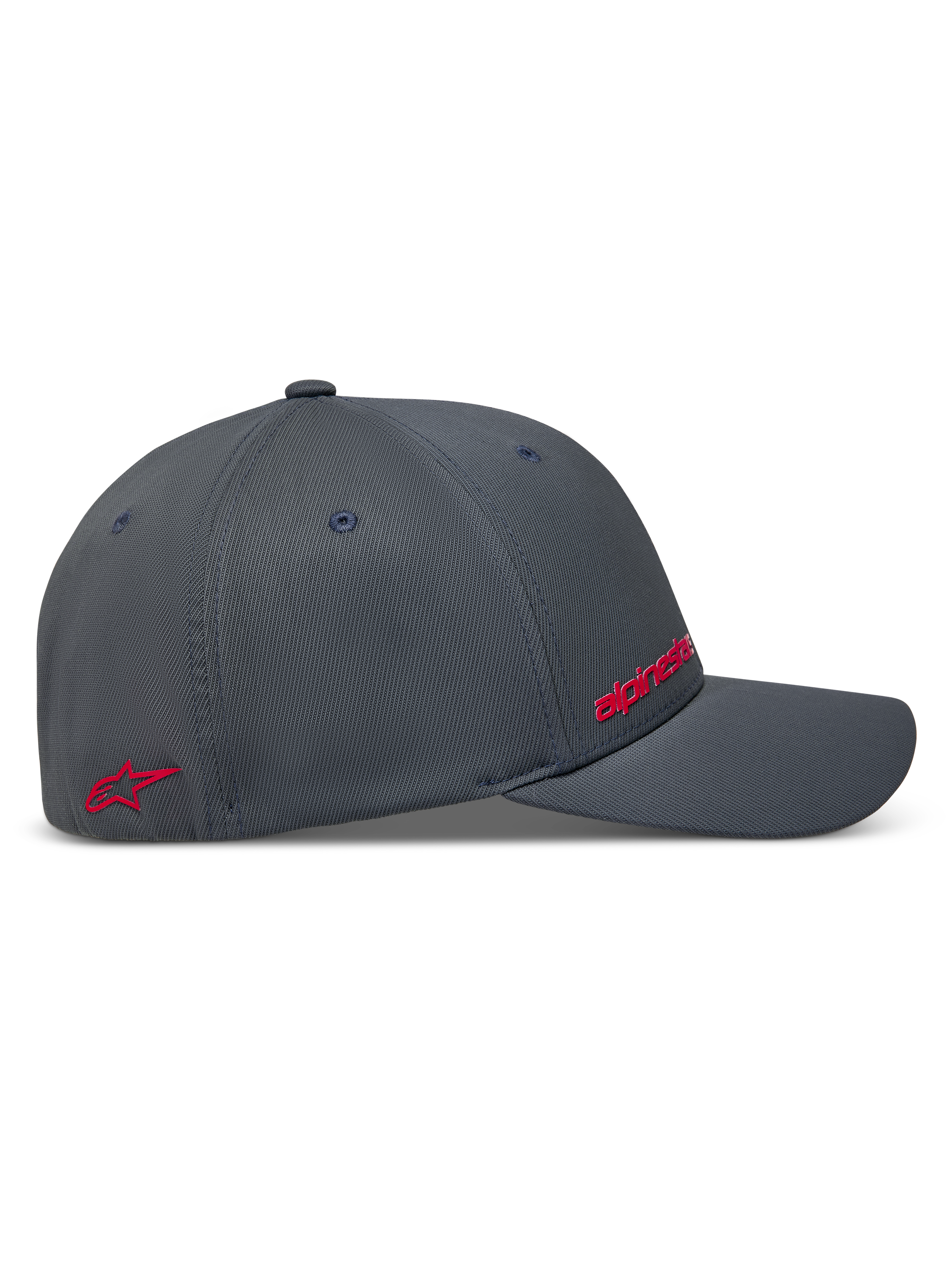 Alpinestars Points Cappello, cappello da baseball grigio scuro con loghi rossi HD, vista laterale in nylon tactel