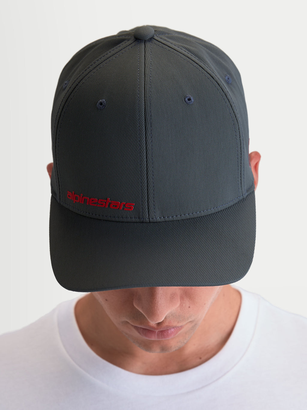 Alpinestars Cappello Points, cappello con visiera curva da uomo, grigio scuro con logo Alpinestars rosso, in nylon tactel leggero, stile casual motorsport