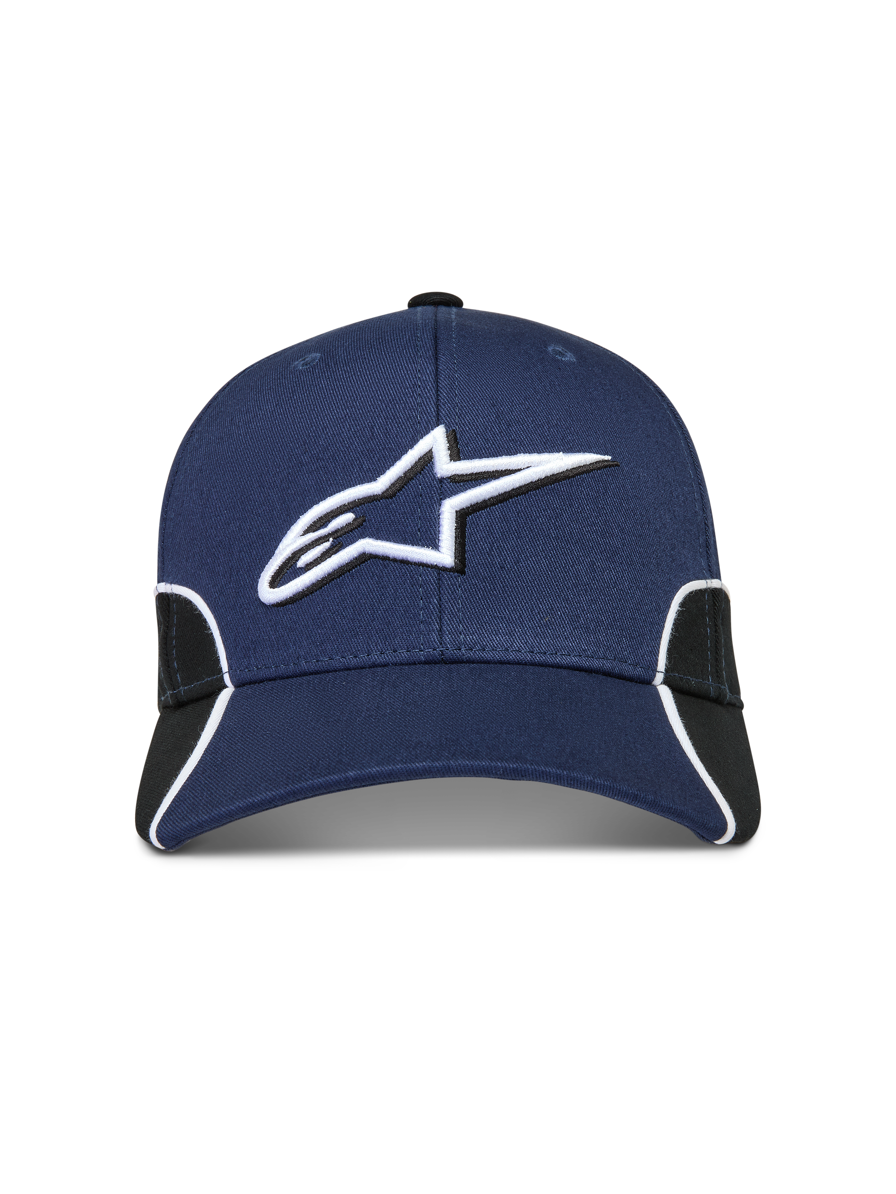 Alpinestars Cappello 500 Snapback, cappello sportswear in stile motorsport, blu navy e nero, con logo Astars ricamato in 3D, visiera curva, corona strutturata e piping a contrasto