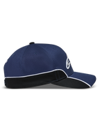 Alpinestars Cappello 500 Snapback, cappello sportswear ispirato al motorsport unisex, blu navy e nero, con corona strutturata, visiera curva, piping bianco a contrasto e ricamo Astars 3D, vista laterale