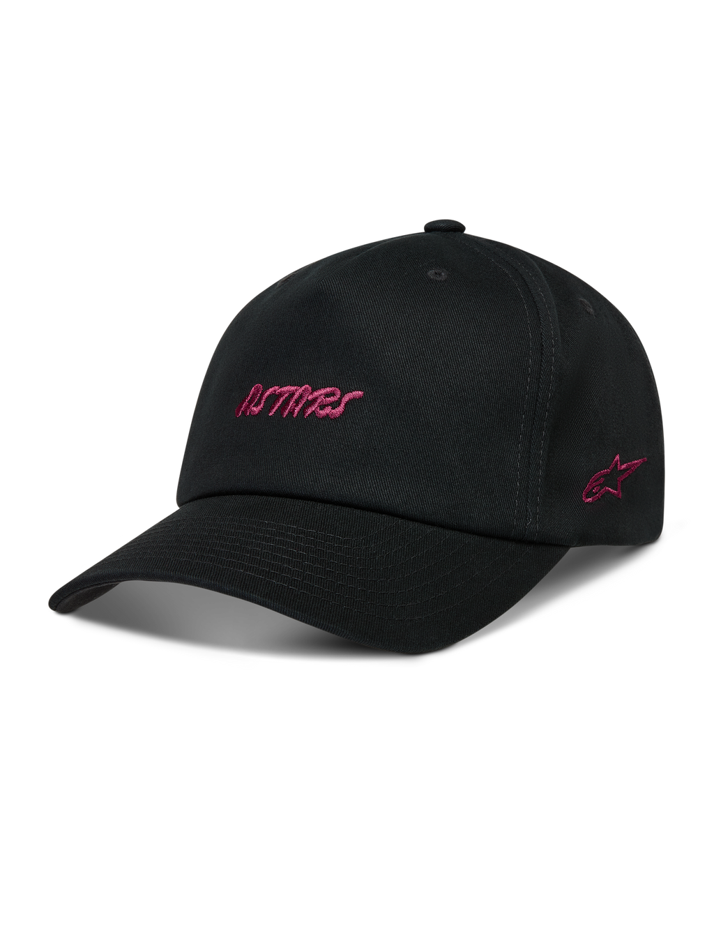 Alpinestars Explorer Strapback Cappello, cappello sportswear nero con logo Astars rosa ricamato e corona strutturata.