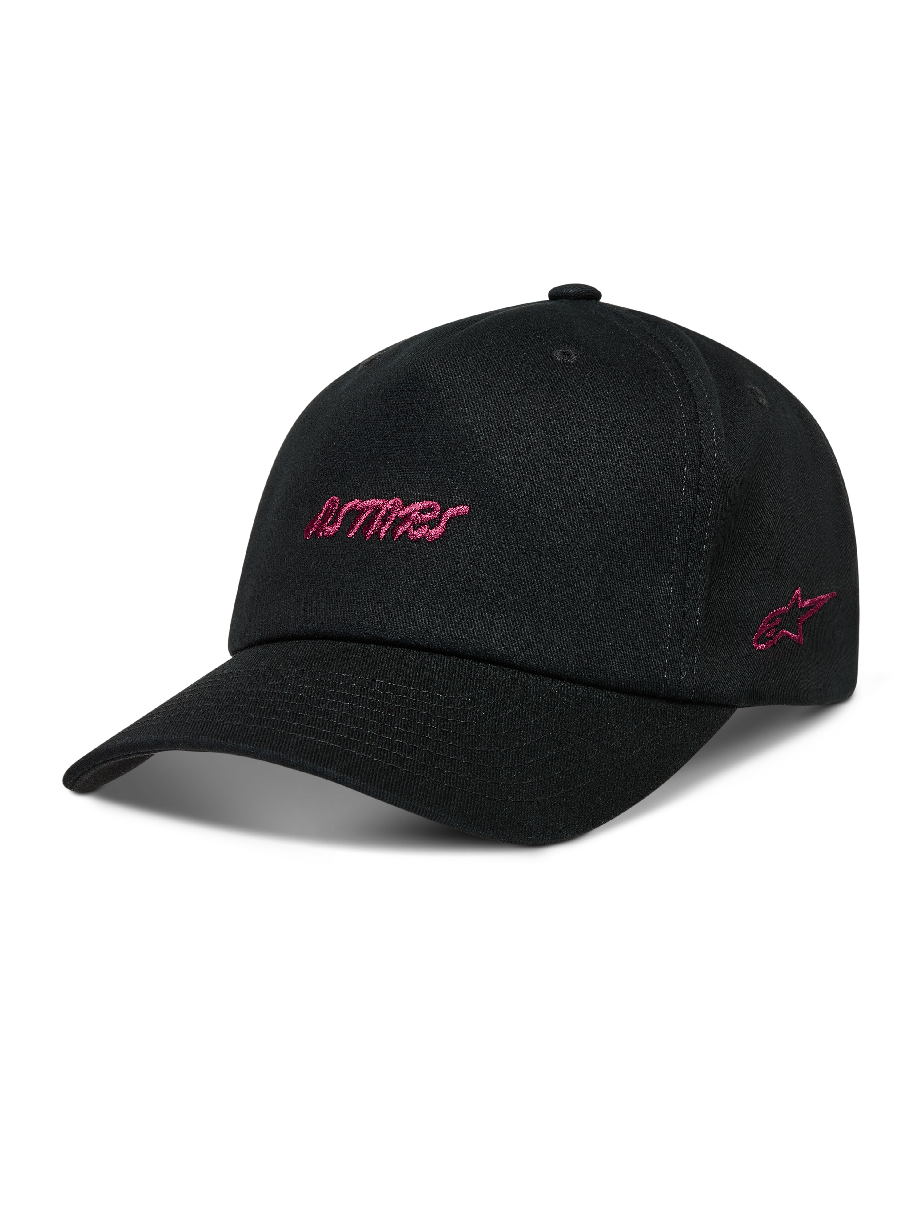 Alpinestars Explorer Strapback Cappello, cappello sportswear nero con logo Astars rosa ricamato e corona strutturata.