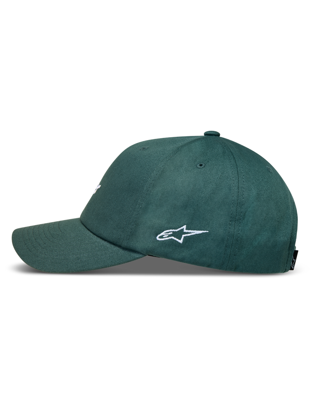 Alpinestars Explorer Strapback cappello, verde, vista laterale con ricamo logo Astars bianco e visiera curva