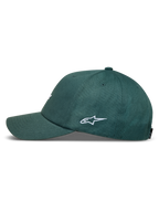 Alpinestars Explorer Strapback cappello, verde, vista laterale con ricamo logo Astars bianco e visiera curva