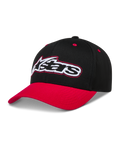 Alpinestars Retro Snapback Cappello, cappello da baseball nero e rosso con visiera curva e logo Astars ricamato.