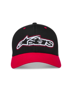 Alpinestars Retro Snapback Cappello, cappello sportivo nero e rosso con visiera curva e logo Astars ricamato.