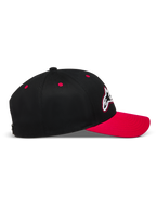 Alpinestars Retro Snapback Cappello, cappello sportswear nero e rosso con visiera curva e corona strutturata in twill