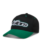 Alpinestars Retro Snapback Cappello, cappello nero e verde con visiera curva, corona strutturata e logo Astars.