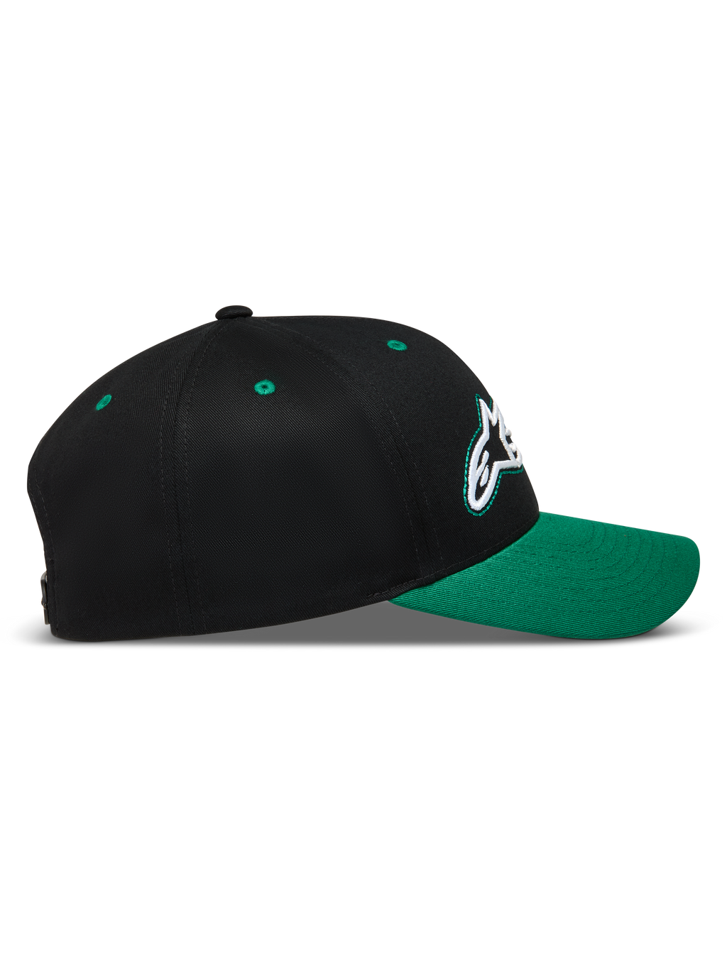 Alpinestars Retro Snapback Cappello, cappello con visiera curva e corona strutturata, nero e verde, logo Astars