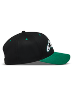 Alpinestars Retro Snapback Cappello, cappello con visiera curva e corona strutturata, nero e verde, logo Astars