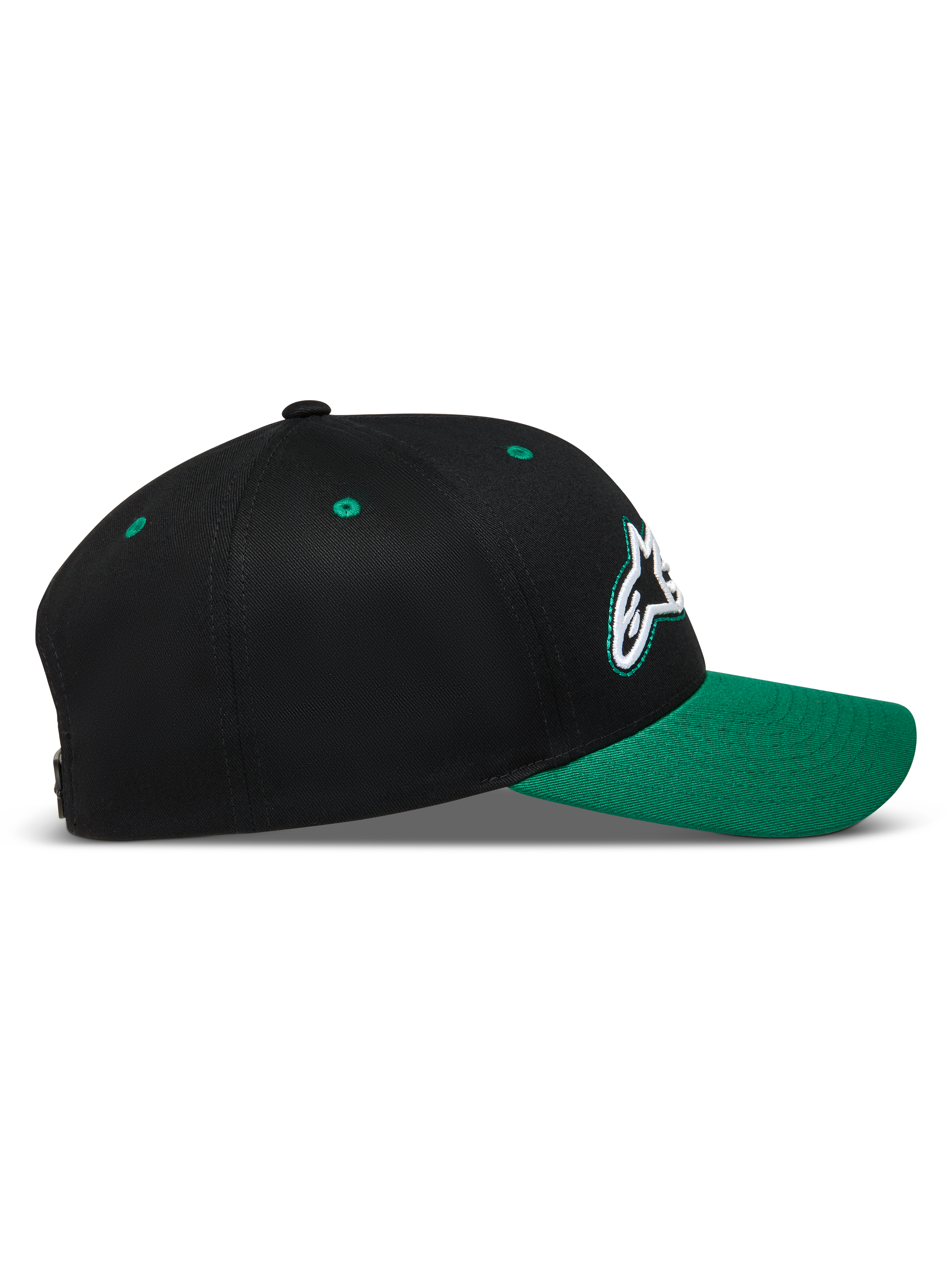 Alpinestars Retro Snapback Cappello, cappello con visiera curva e corona strutturata, nero e verde, logo Astars