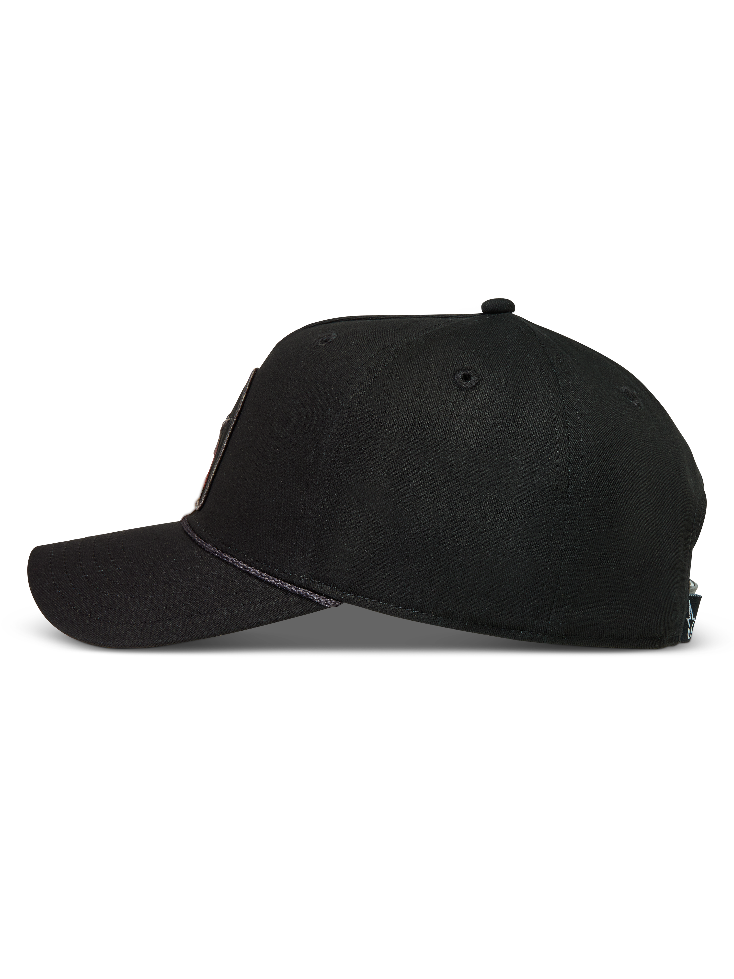 Alpinestars Acme Snapback cappello, cappello sportswear nero con corona strutturata, visiera curva e dettaglio in corda.