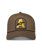 Alpinestars Acme Snapback Cappello, twill marrone, patch logo ricamato giallo e dettaglio cordino nero