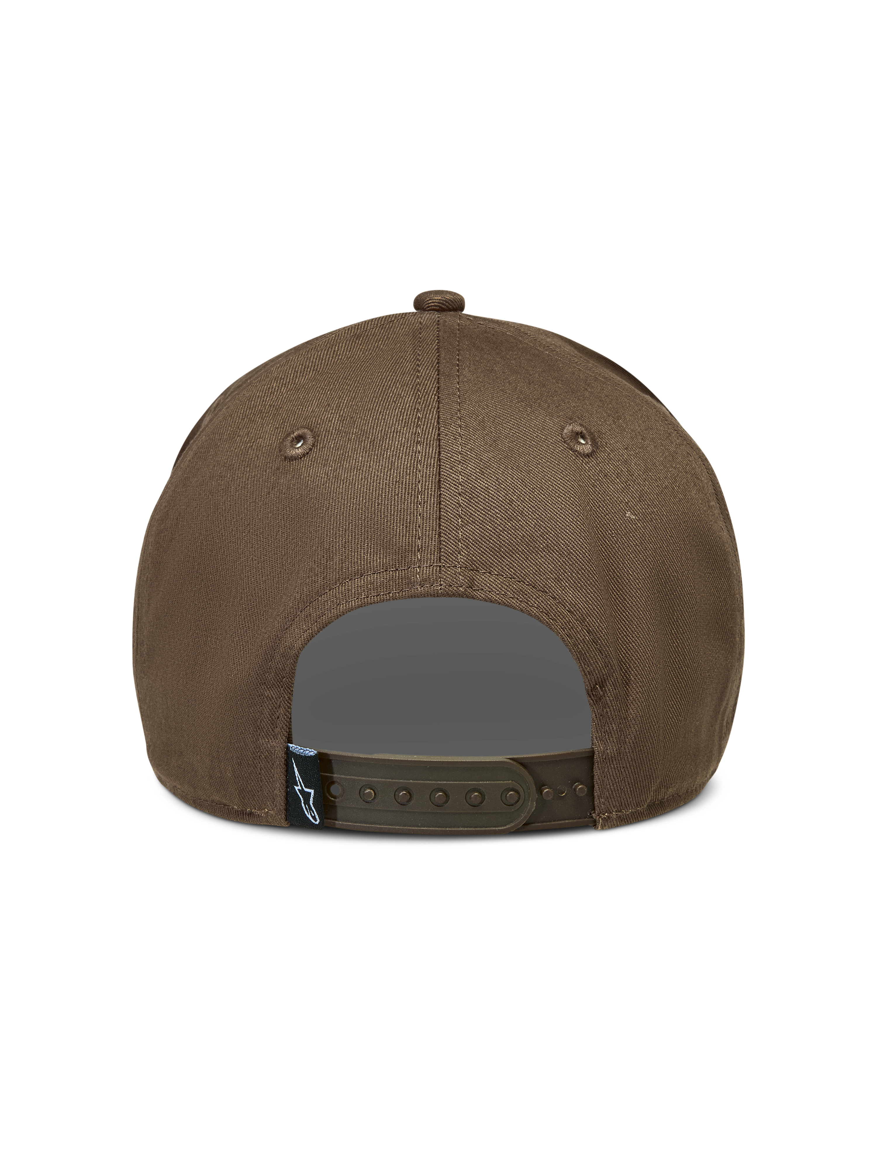 Alpinestars Acme Snapback Cappello, marrone, vista posteriore con chiusura snapback regolabile ed etichetta logo Astars