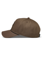 Alpinestars Acme Snapback Cappello, cappello sportswear marrone in tessuto twill con corona strutturata, visiera curva e rifinitura in corda, vista laterale