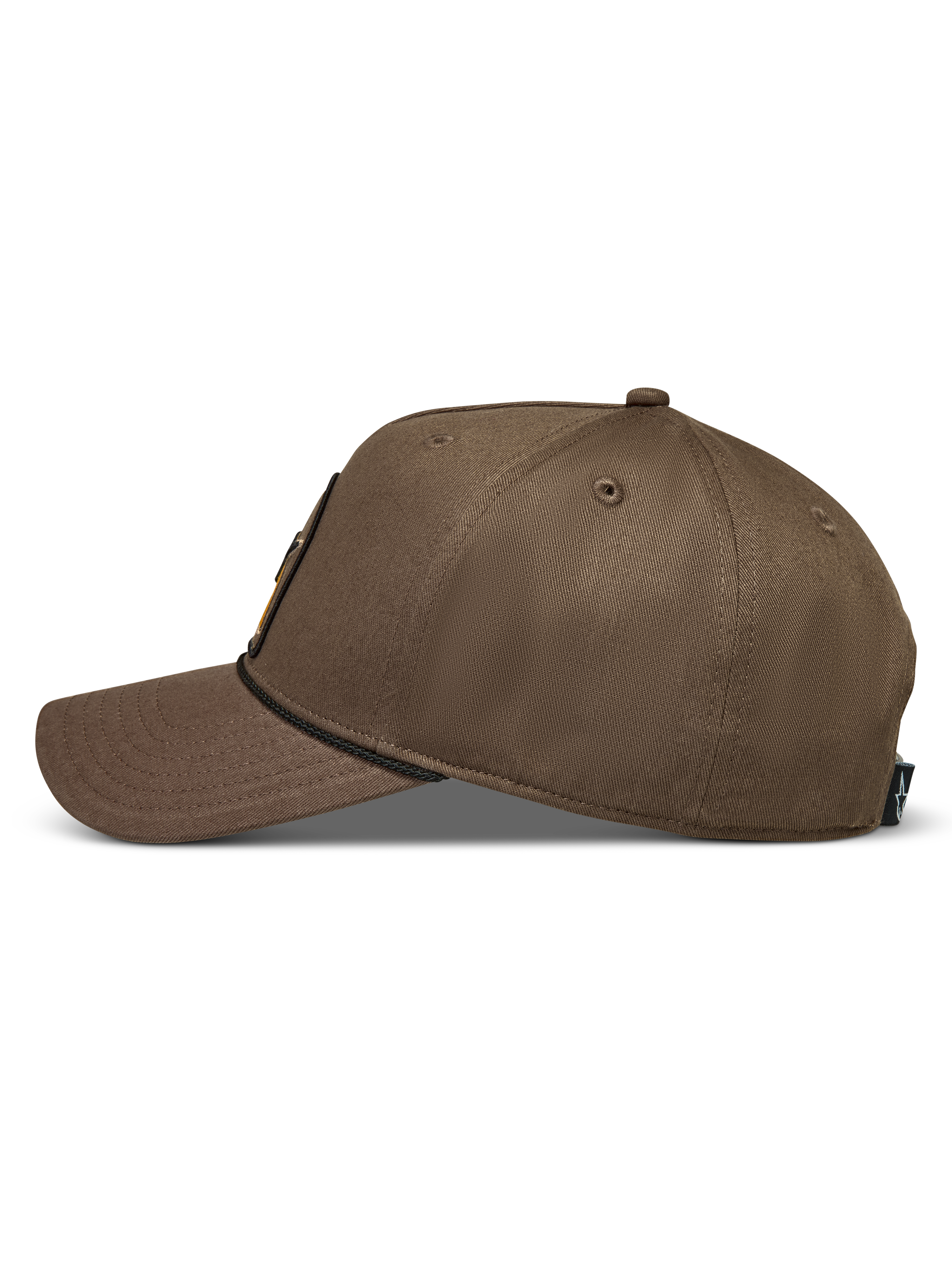 Alpinestars Acme Snapback Cappello, cappello sportswear marrone in tessuto twill con corona strutturata, visiera curva e rifinitura in corda, vista laterale
