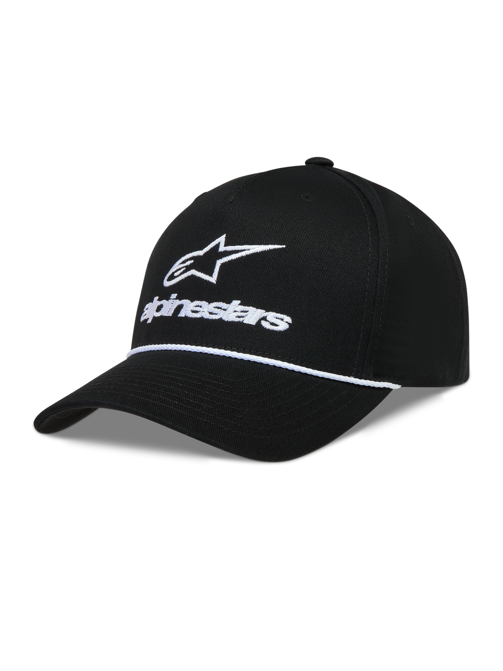 Alpinestars Combo Logo Snapback Cappello, cappello sportswear nero con visiera curva, logo frontale ricamato bianco e cordoncino bianco