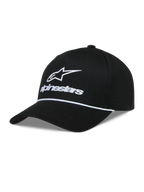 Alpinestars Combo Logo Snapback Cappello, cappello sportswear nero con visiera curva, logo frontale ricamato bianco e cordoncino bianco