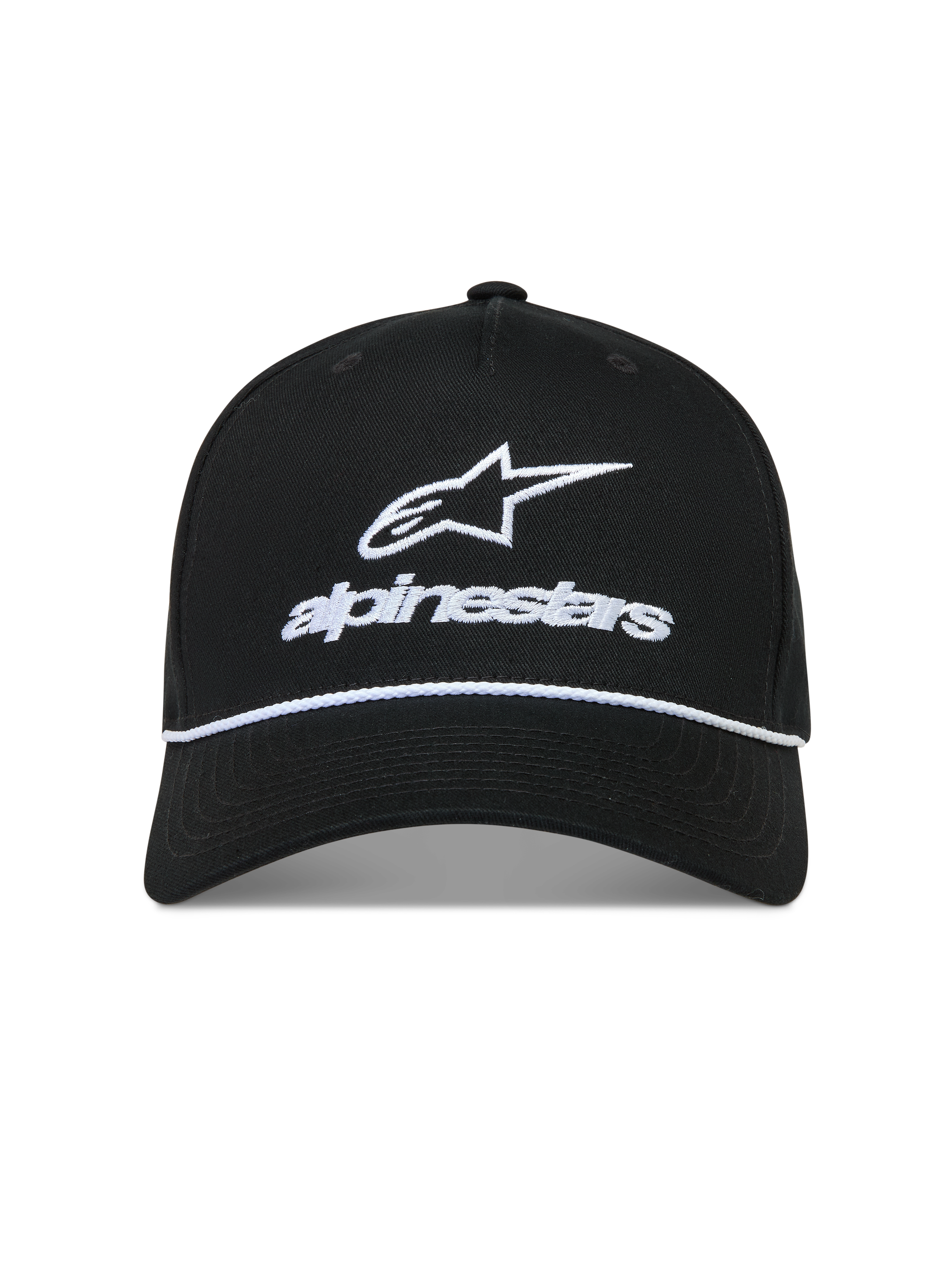 Alpinestars Combo Logo Snapback Cappello, cappello nero con logo Astars bianco ricamato, dettaglio a corda e visiera curva