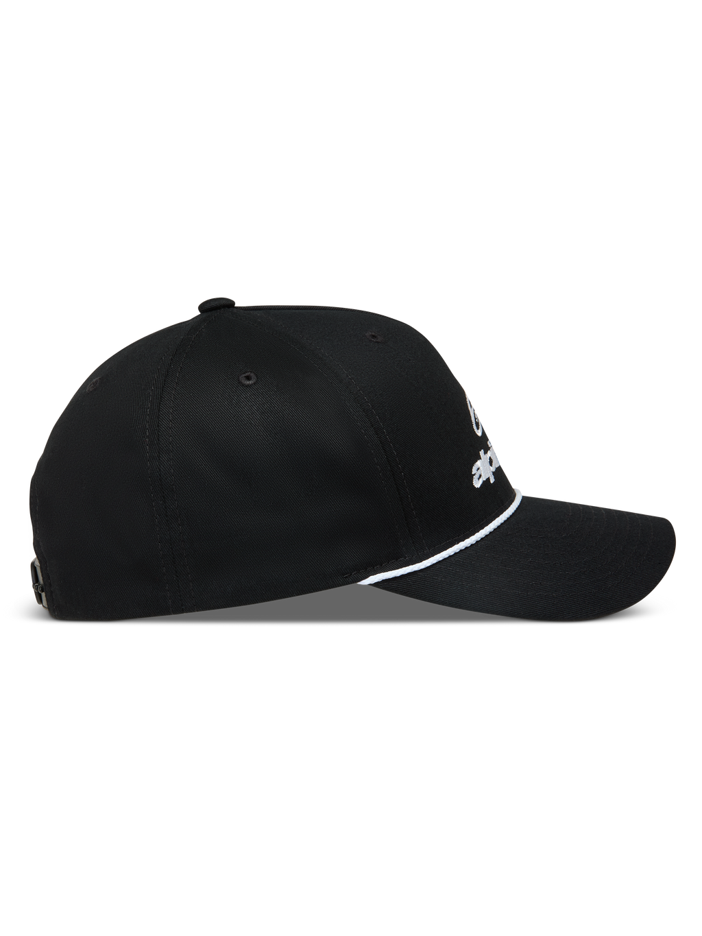Alpinestars Combo Logo Snapback Cappello, cappello nero con visiera curva e cordino bianco, profilo laterale