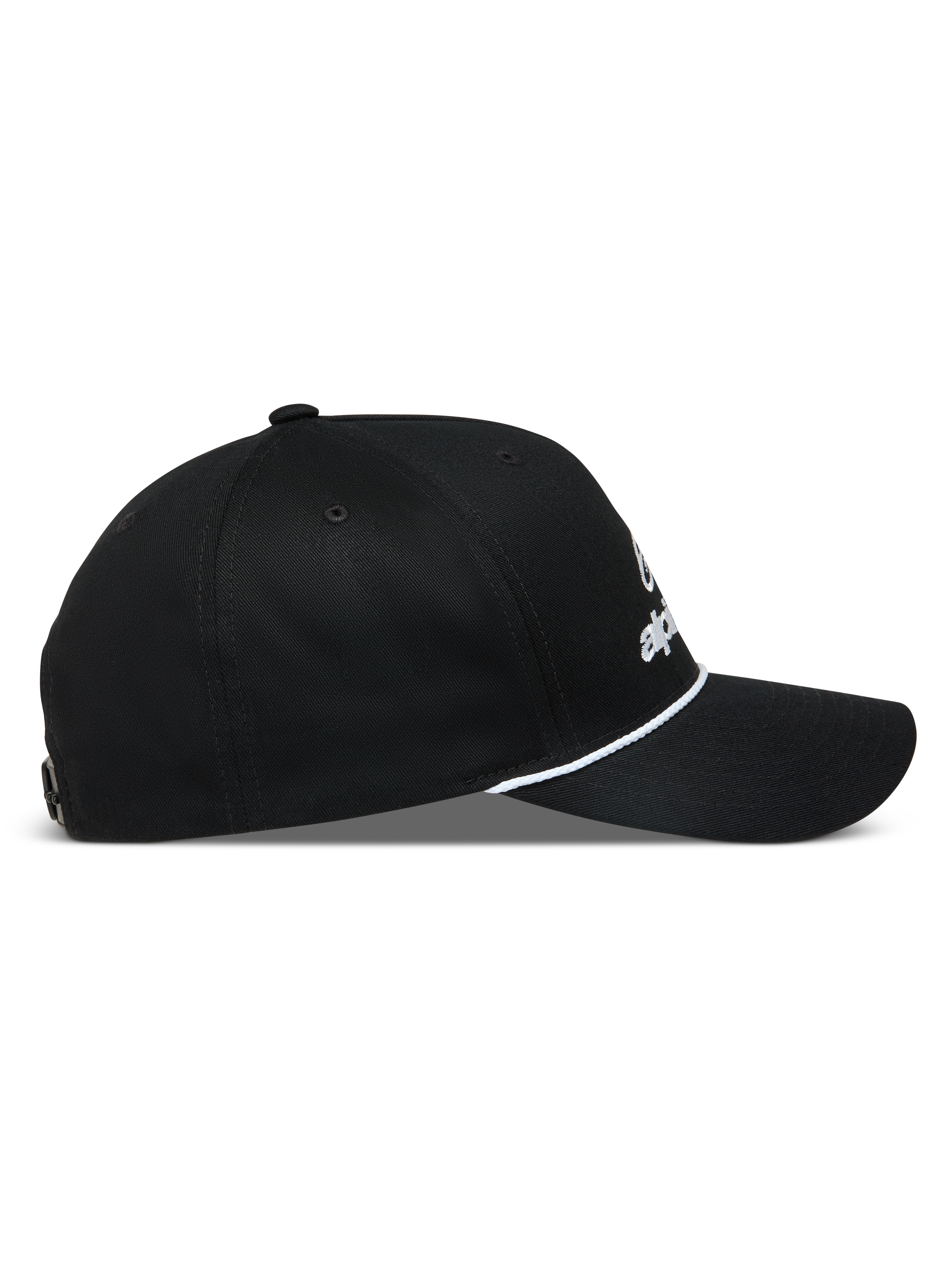 Alpinestars Combo Logo Snapback Cappello, cappello nero con visiera curva e cordino bianco, profilo laterale