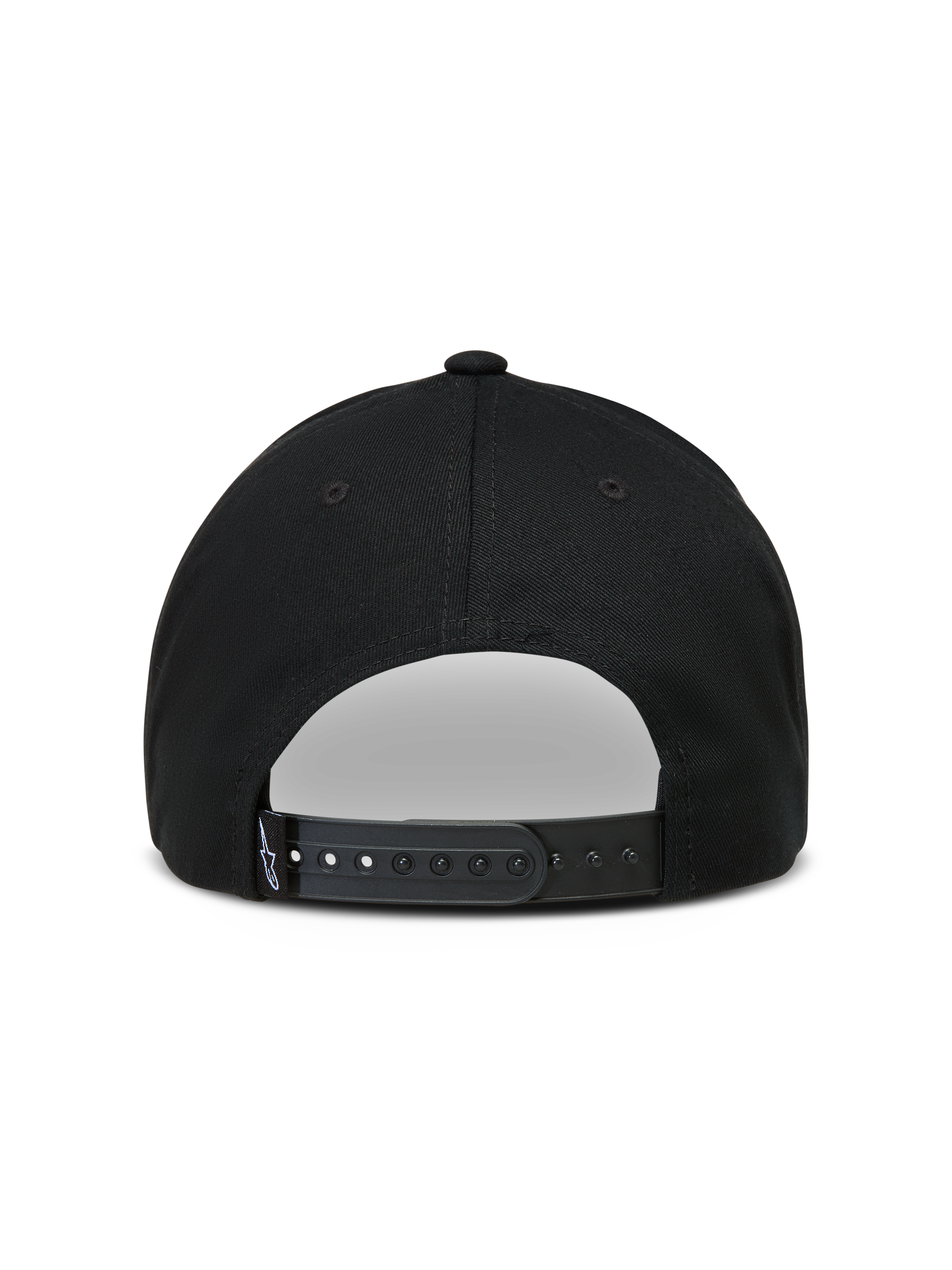 Alpinestars Combo Logo Snapback Cappello, cappello nero con chiusura regolabile ed etichetta con logo, vista posteriore.