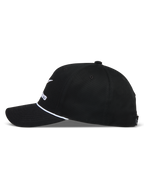 Alpinestars Combo Logo Snapback Cappello, cappello sportswear nero con visiera curva, corona strutturata e dettaglio cordino bianco.