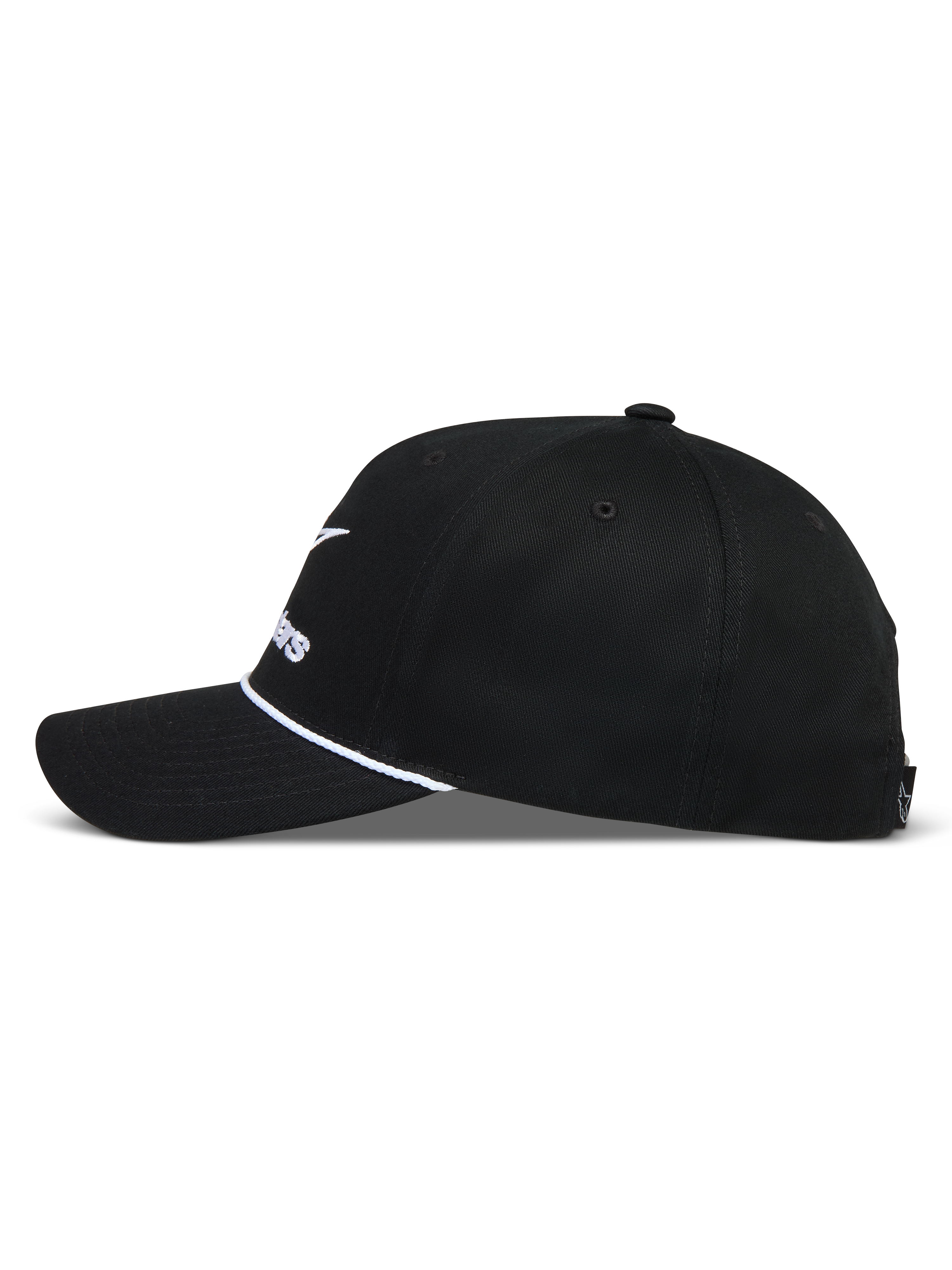Alpinestars Combo Logo Snapback Cappello, cappello sportswear nero con visiera curva, corona strutturata e dettaglio cordino bianco.