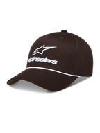 Alpinestars Combo Logo Snapback Cappello, cappello sportivo marrone con logo ricamato bianco e dettaglio cordino.