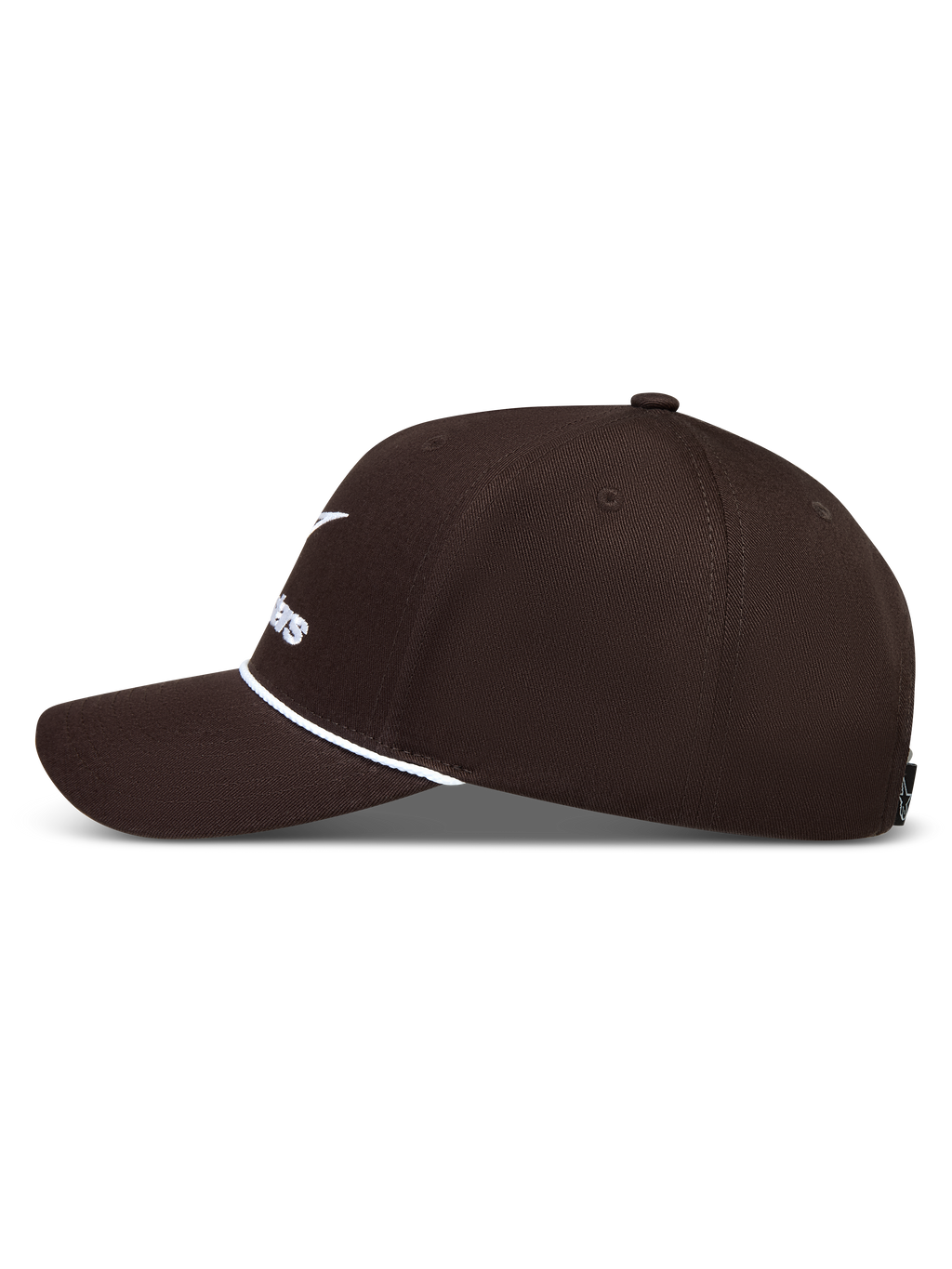 Alpinestars Combo Logo Snapback Cappello, cappello sportswear in twill marrone con visiera curva e ricamo bianco.