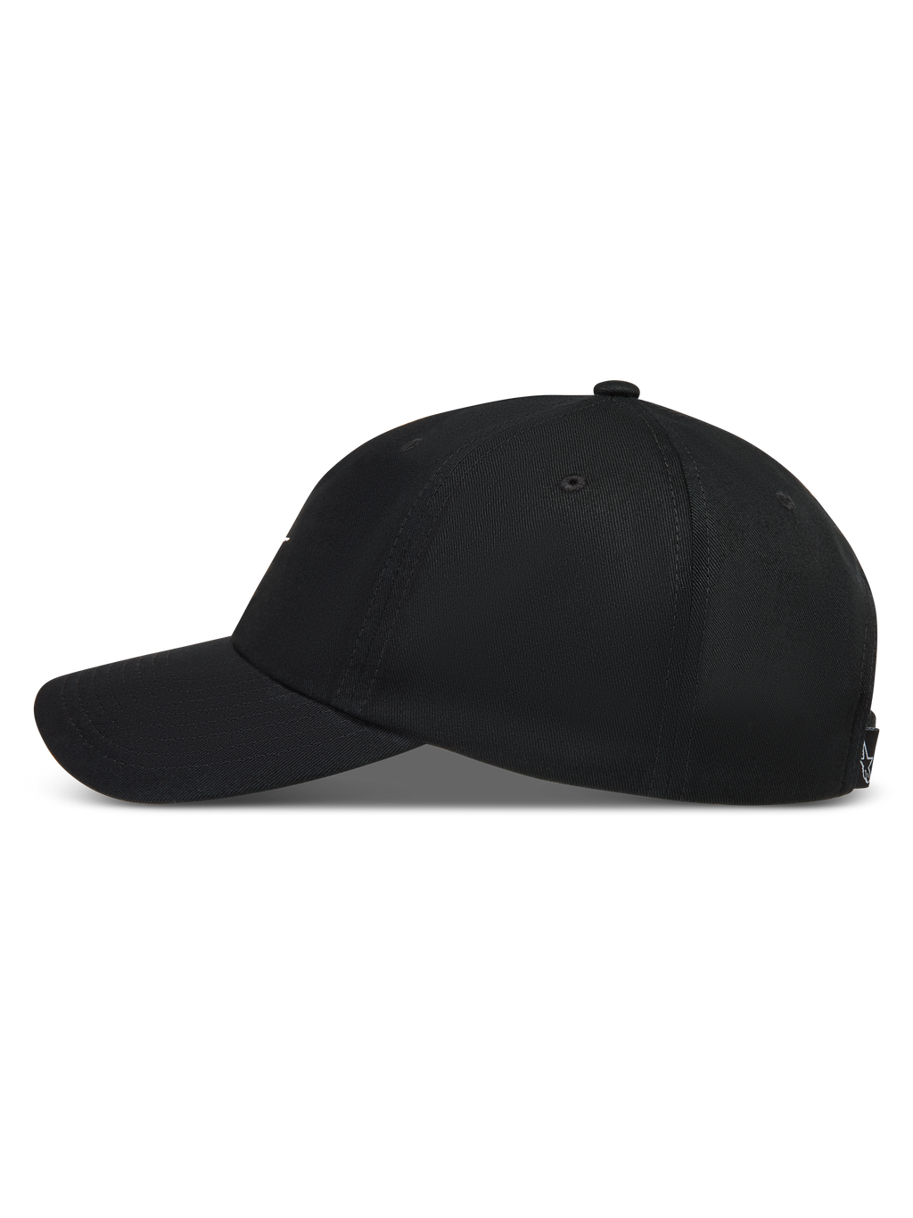 Alpinestars Dylan Dad Cappello, cappello sportswear nero con visiera curva e corona in twill, vista di profilo.