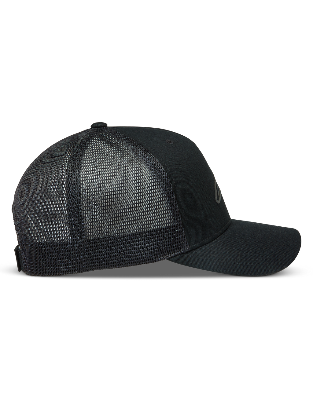 Alpinestars Augment Cappellino Trucker, cappello sportivo nero con visiera curva, corona strutturata e retro in rete a diamante.