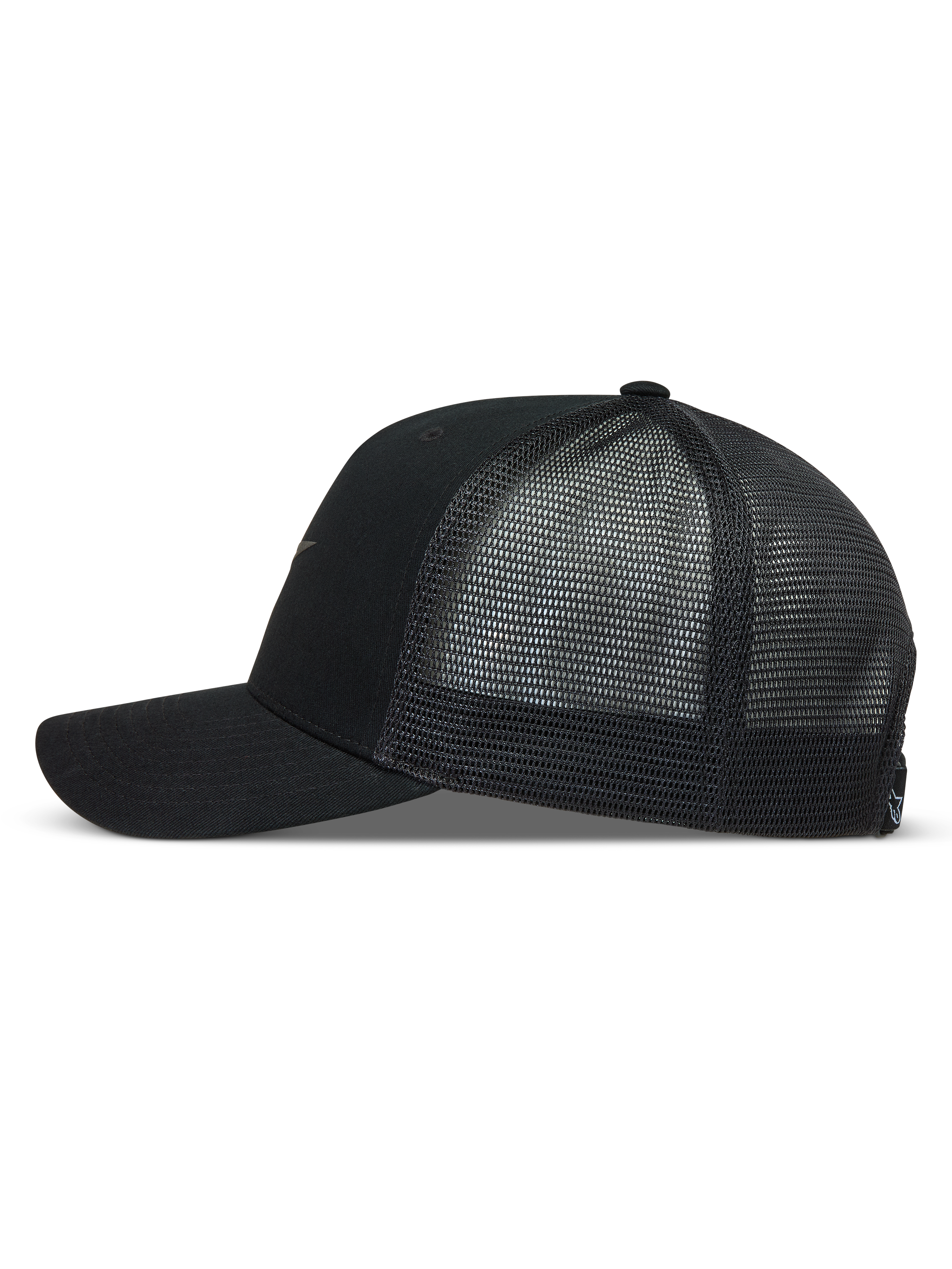 Alpinestars Augment Cappello, nero, vista laterale con visiera curva e retro in rete a diamante traspirante