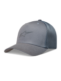 Alpinestars Augment Cappellino Trucker, cappello sportswear grigio con visiera curva, corona strutturata e retro in rete a diamante traspirante.