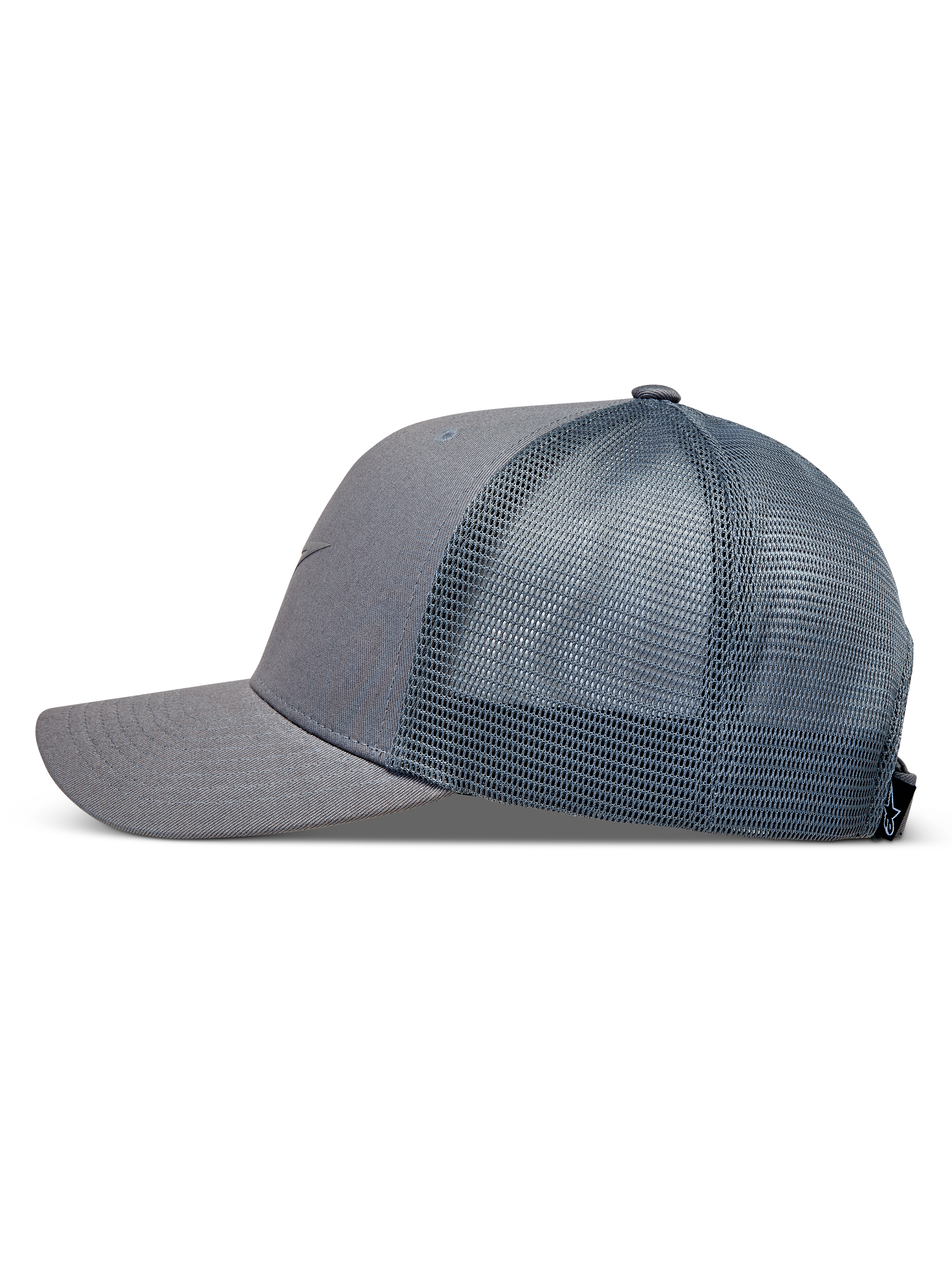Alpinestars Augment Cappellino Trucker, cappello sportswear grigio con visiera curva, twill e retro in rete traspirante.
