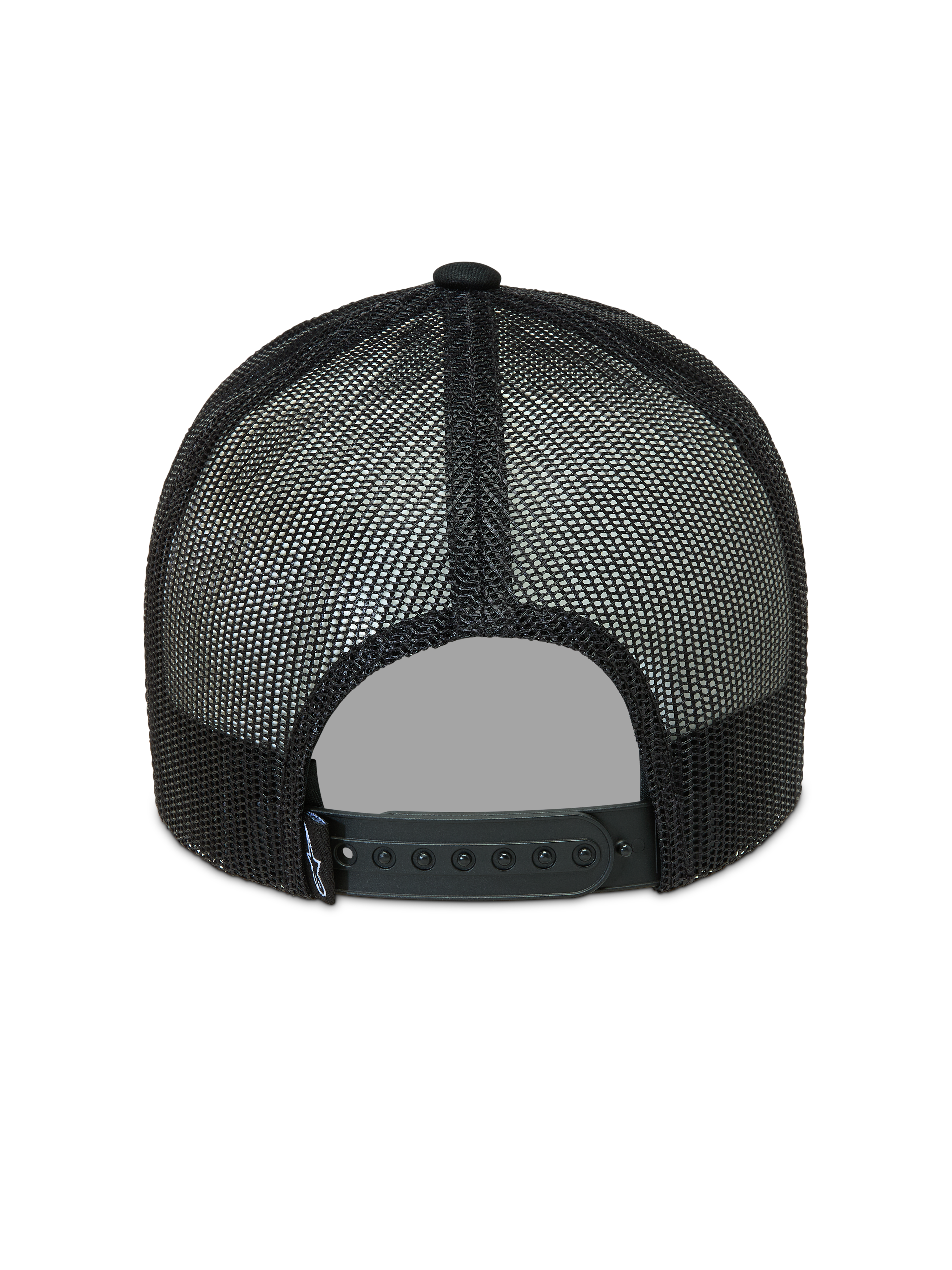 Alpinestars Hemmings Cappellino Trucker, cappello nero con pannelli in rete traspirante e chiusura a scatto regolabile.