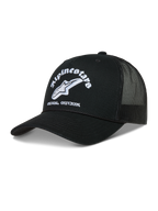 Alpinestars Baron cappellino trucker, cappello nero con logo bianco ricamato, visiera curva e retro in rete traspirante